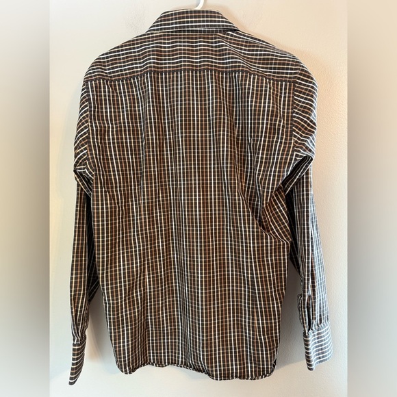 Ted Baker Men's Black/Brown Check Print Cotton Long Sleeve Button Down Size 4/L - Picture 2 of 10